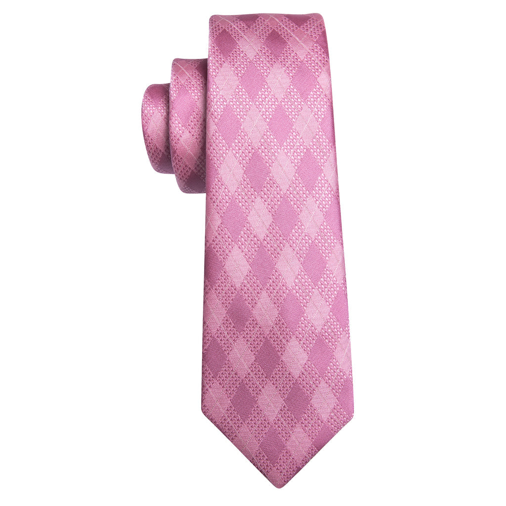 Pink Plaid Silk Tie, Pocket Square and Cufflinks Set tie sets - Sophisticated Gentlemen