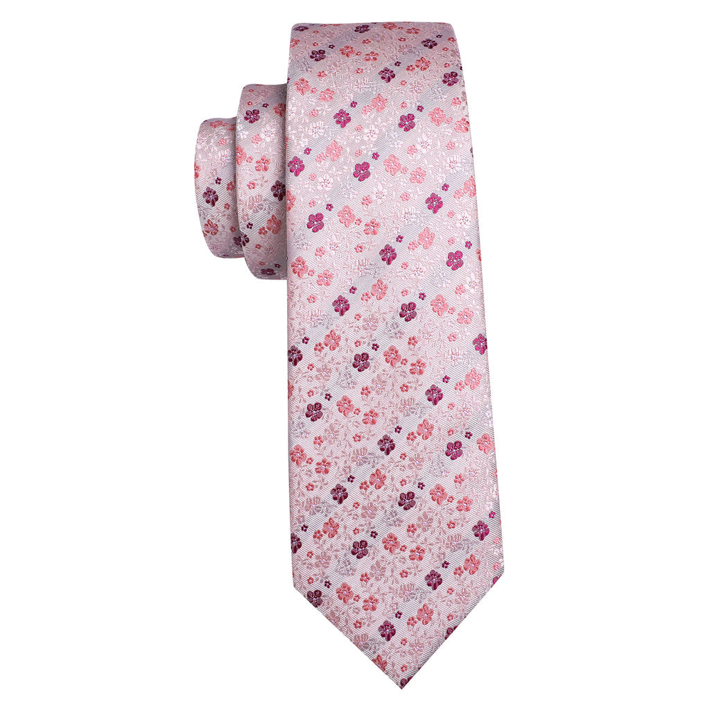 Light Pink Flower Print Silk Tie, Pocket Square and Cufflinks Set tie sets - Sophisticated Gentlemen