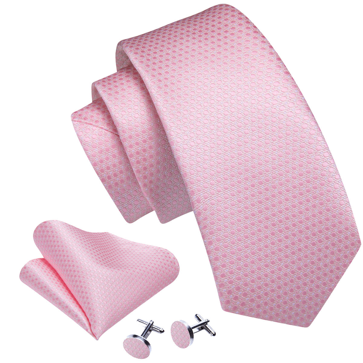Pink Polka Dot Silk Tie, Pocket Square and Cufflinks Set tie sets - Sophisticated Gentlemen