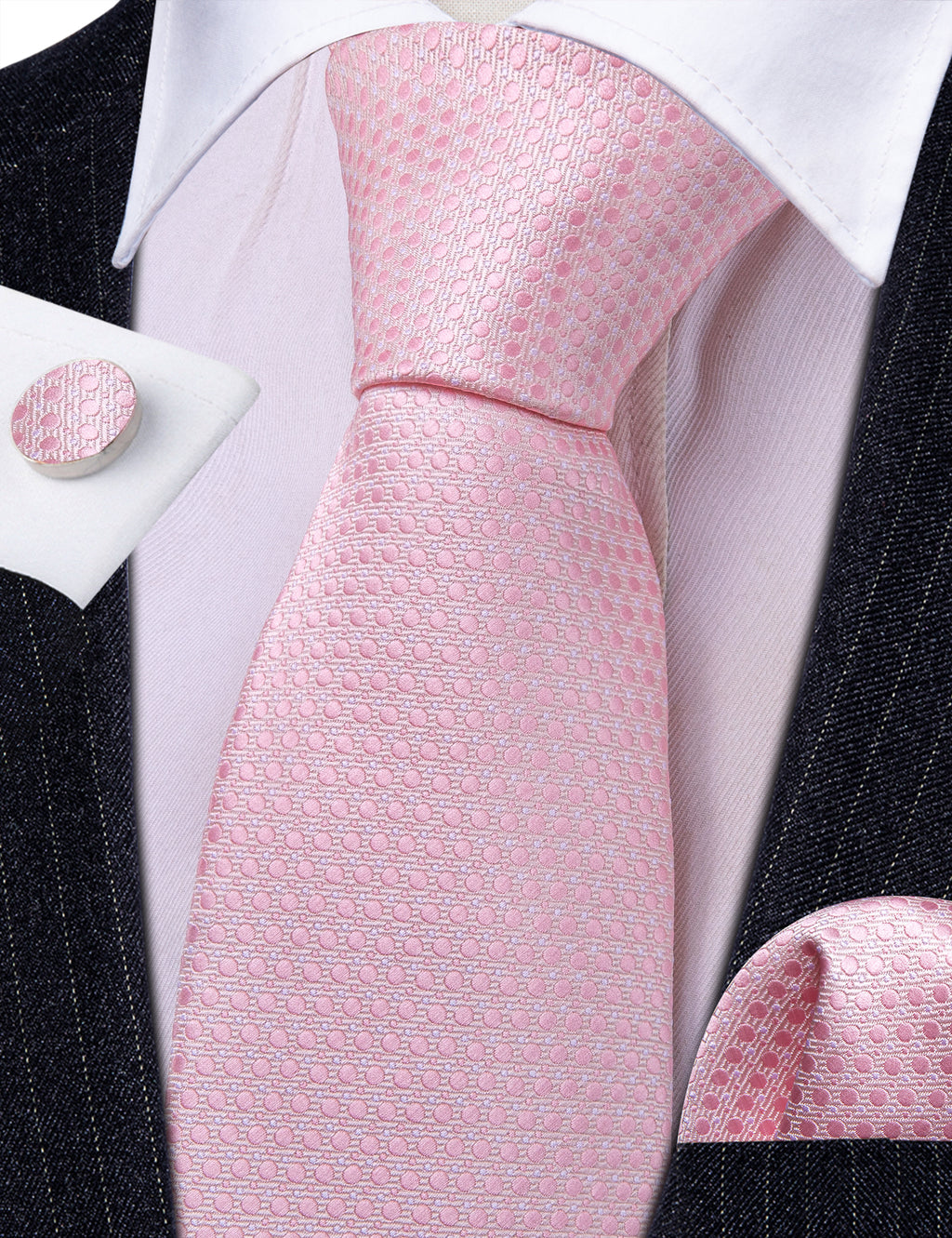Pink Polka Dot Silk Tie, Pocket Square and Cufflinks Set tie sets - Sophisticated Gentlemen