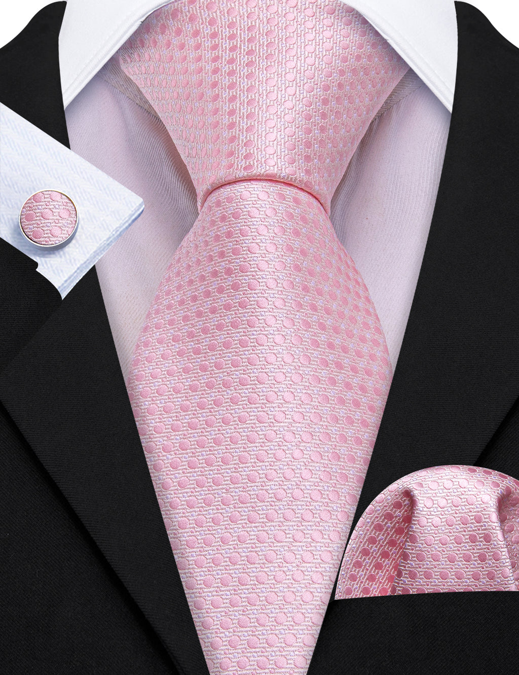 Pink Polka Dot Silk Tie, Pocket Square and Cufflinks Set tie sets - Sophisticated Gentlemen