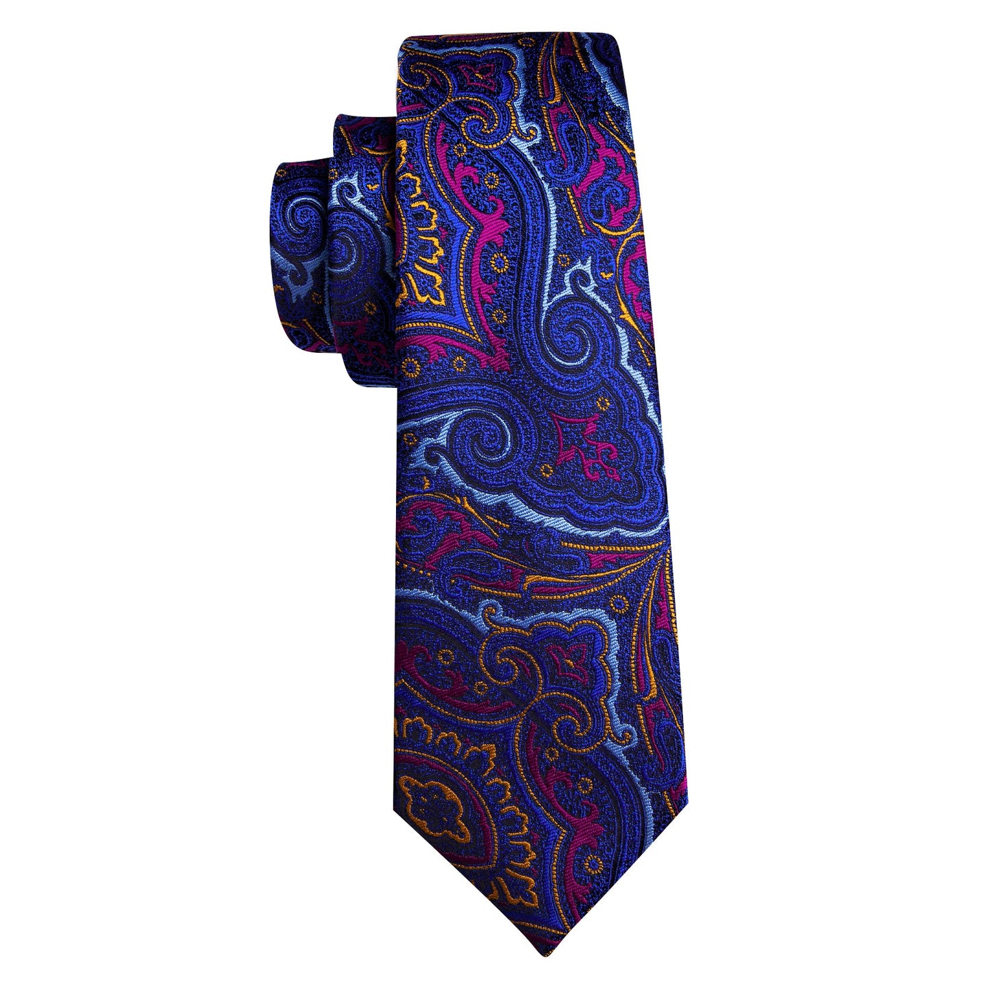 Blue, Orange and Pink Paisley Silk Tie, Pocket Square and Cufflinks tie sets - Sophisticated Gentlemen