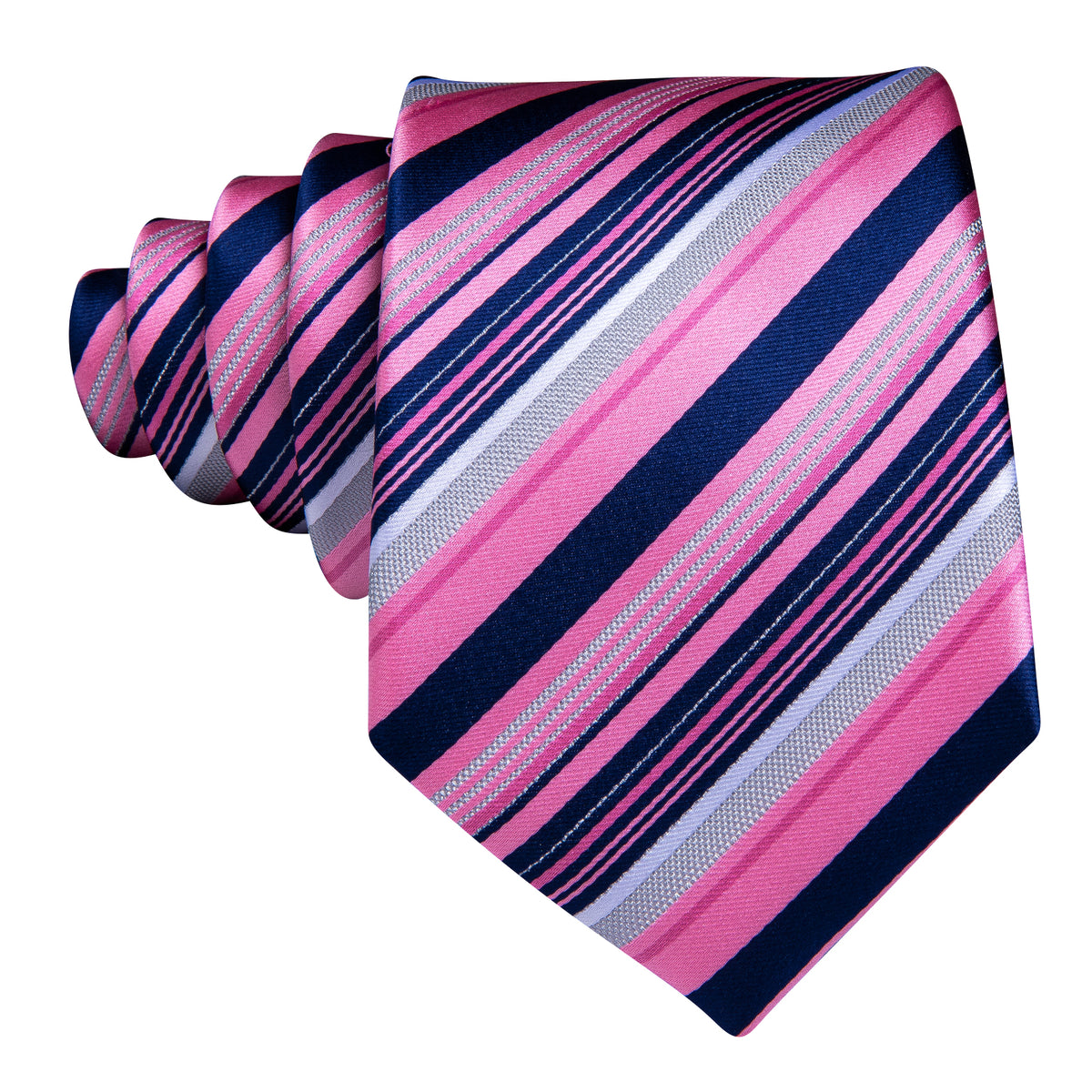 Pink Lilac Blue Striped Silk Tie, Pocket Square and Cufflinks Set tie sets - Sophisticated Gentlemen