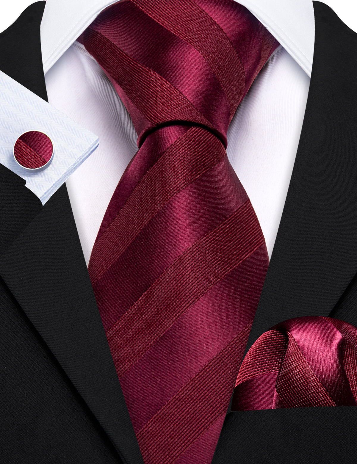 Burgundy Red Striped Tie, Pocket Square and Cufflinks Set tie sets - Sophisticated Gentlemen