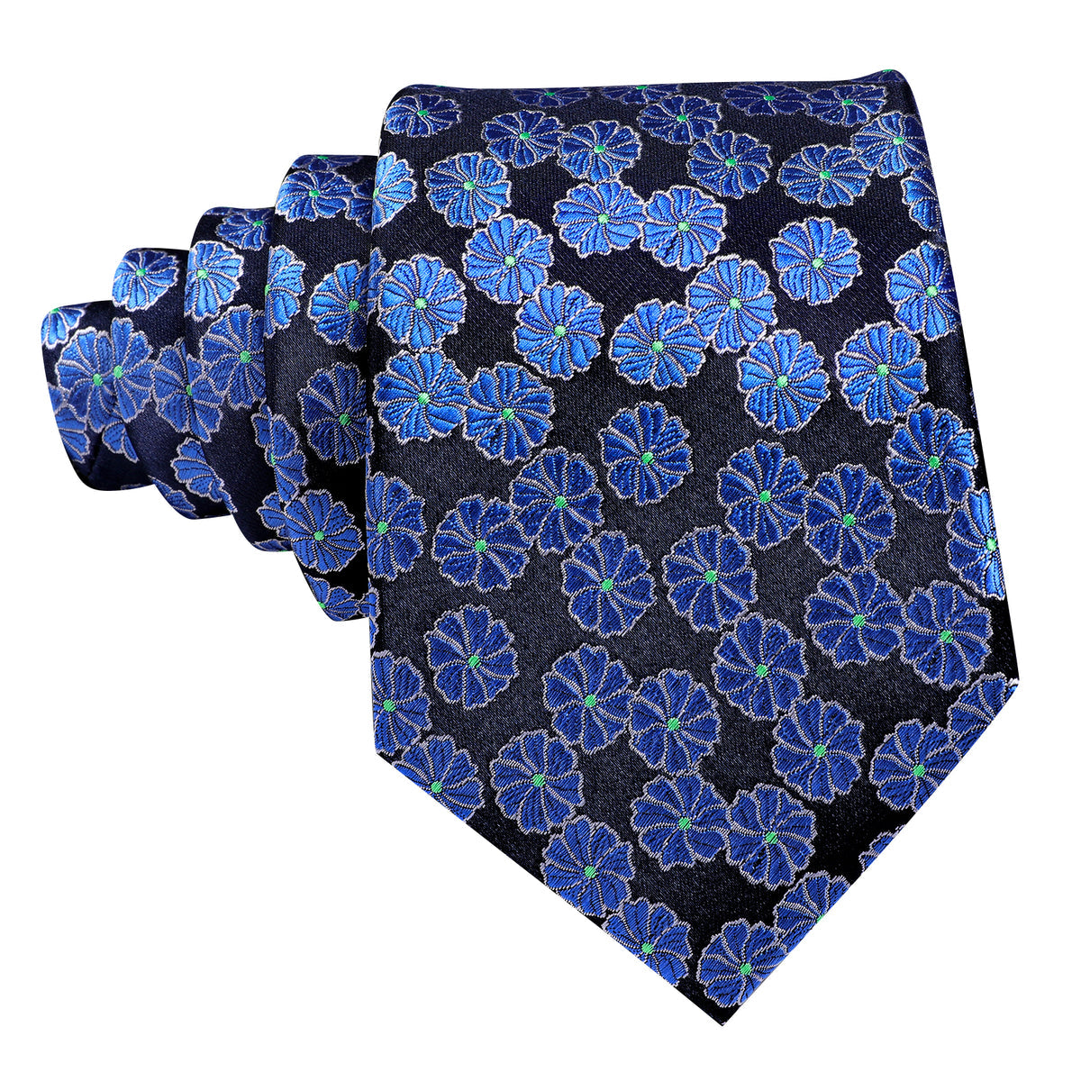 Blue Flower Floral Silk Tie, Pocket Square and Cufflinks Set tie sets - Sophisticated Gentlemen