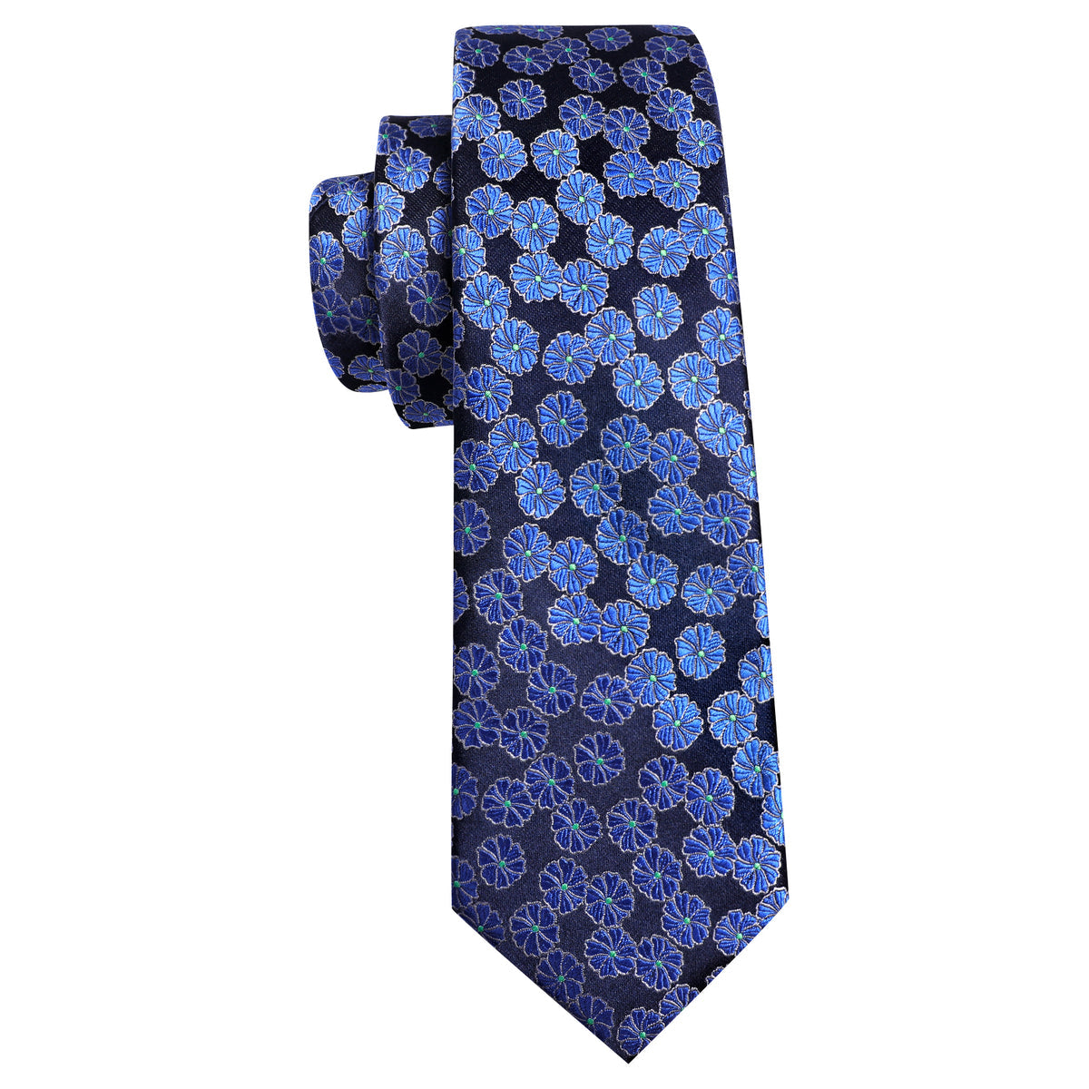 Blue Flower Floral Silk Tie, Pocket Square and Cufflinks Set tie sets - Sophisticated Gentlemen