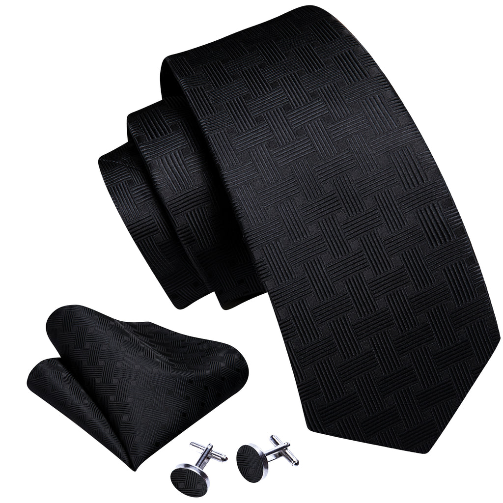 Black Striped Silk Tie, Pocket Square and Cufflinks Set tie sets - Sophisticated Gentlemen