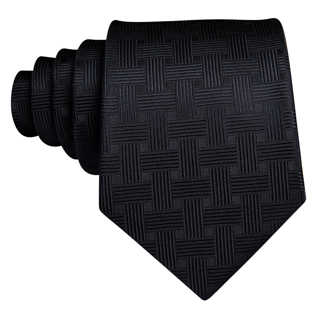 Black Striped Silk Tie, Pocket Square and Cufflinks Set tie sets - Sophisticated Gentlemen