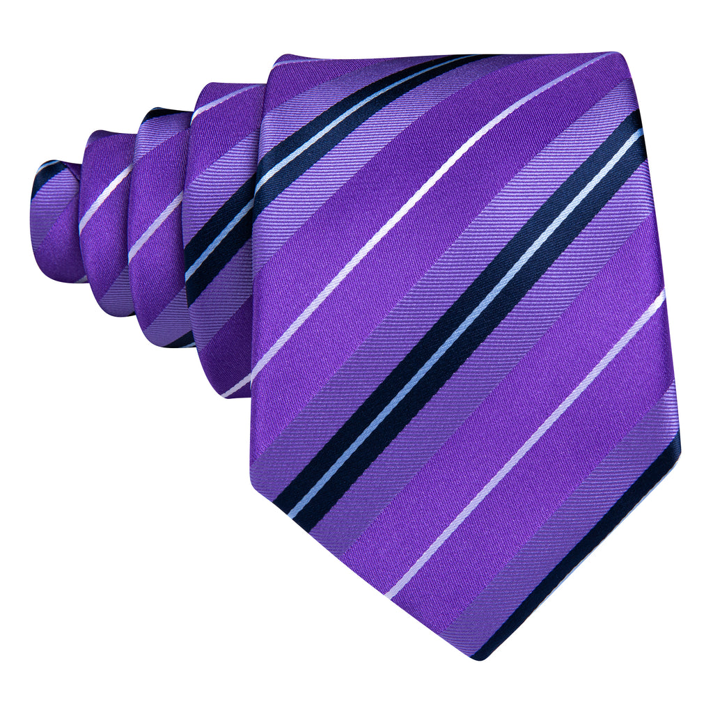 Purple White Striped Silk Tie, Pocket Square and Cufflinks Set tie sets - Sophisticated Gentlemen