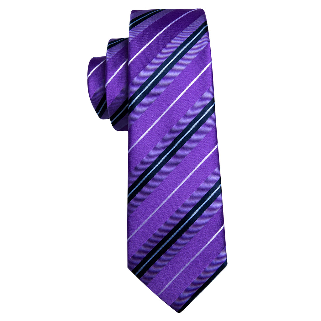 Purple White Striped Silk Tie, Pocket Square and Cufflinks Set tie sets - Sophisticated Gentlemen
