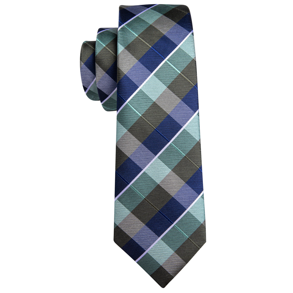 Blue Green Novetly Plaid Tie, Pocket Square and Cufflinks Set tie sets - Sophisticated Gentlemen