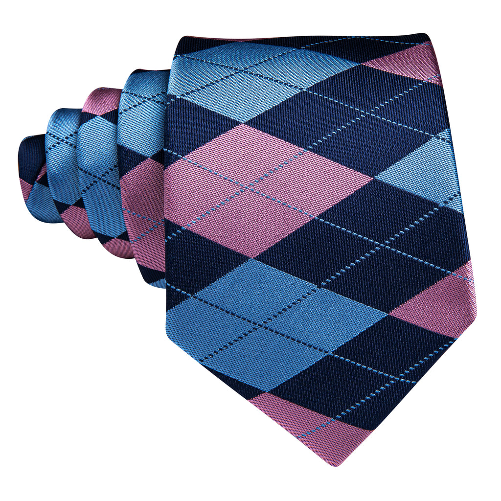 Blue Pink Plaid Tie, Pocket Square and Cufflinks Set tie sets - Sophisticated Gentlemen
