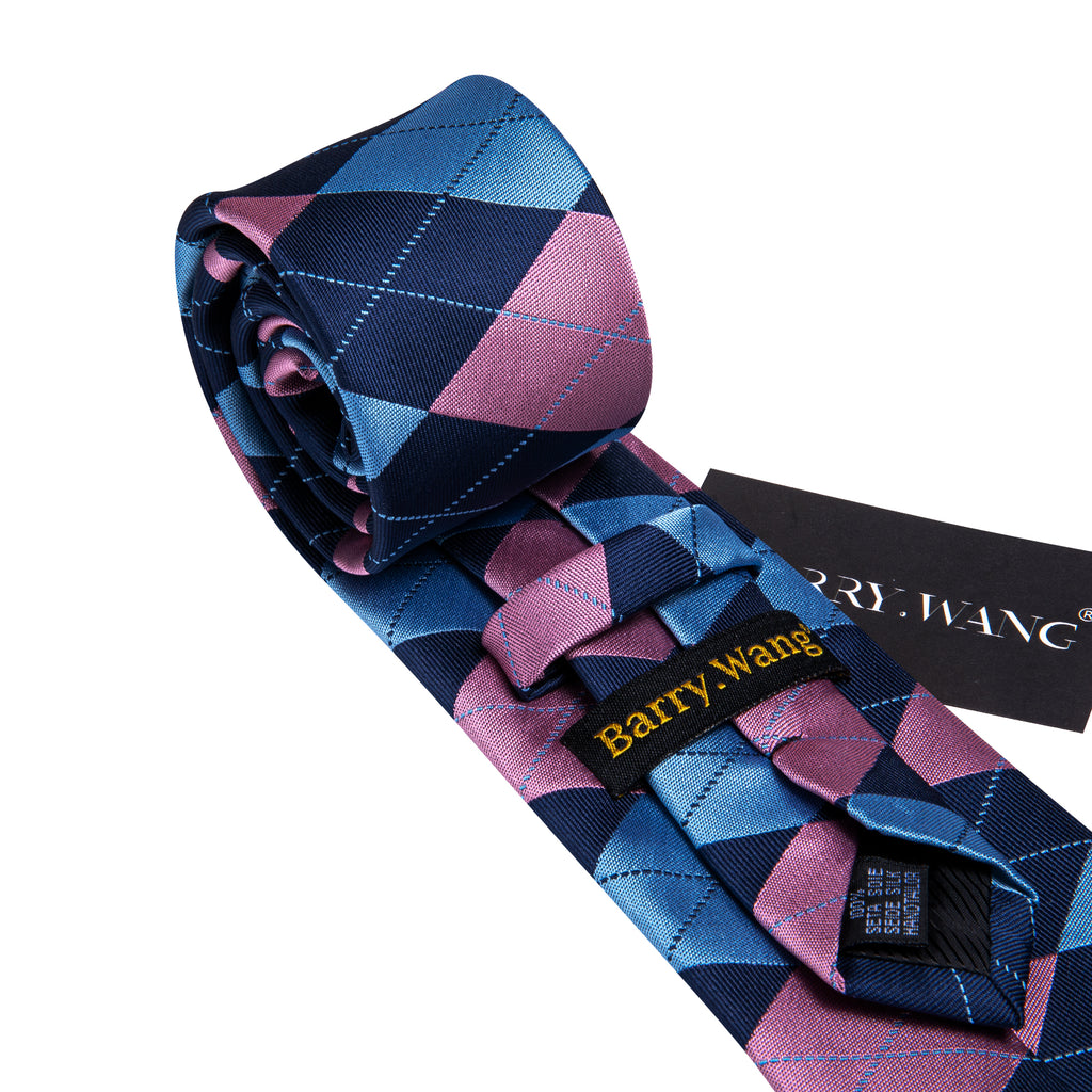Blue Pink Plaid Tie, Pocket Square and Cufflinks Set tie sets - Sophisticated Gentlemen