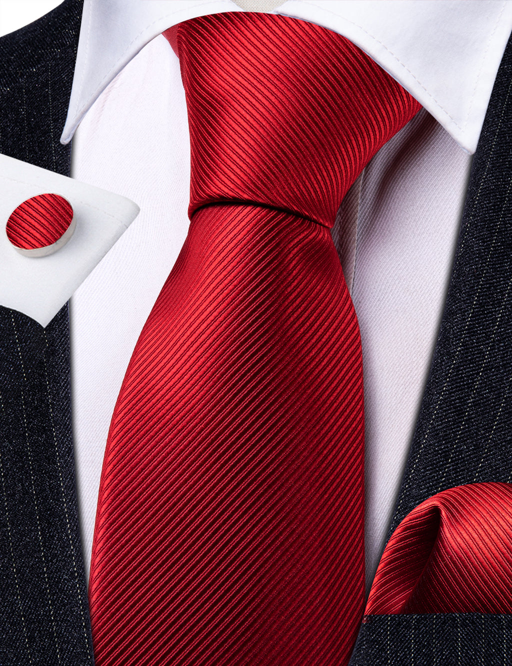 Red Solid Silk Tie, Pocket Square and Cufflinks Set tie sets    - Sophisticated Gentlemen