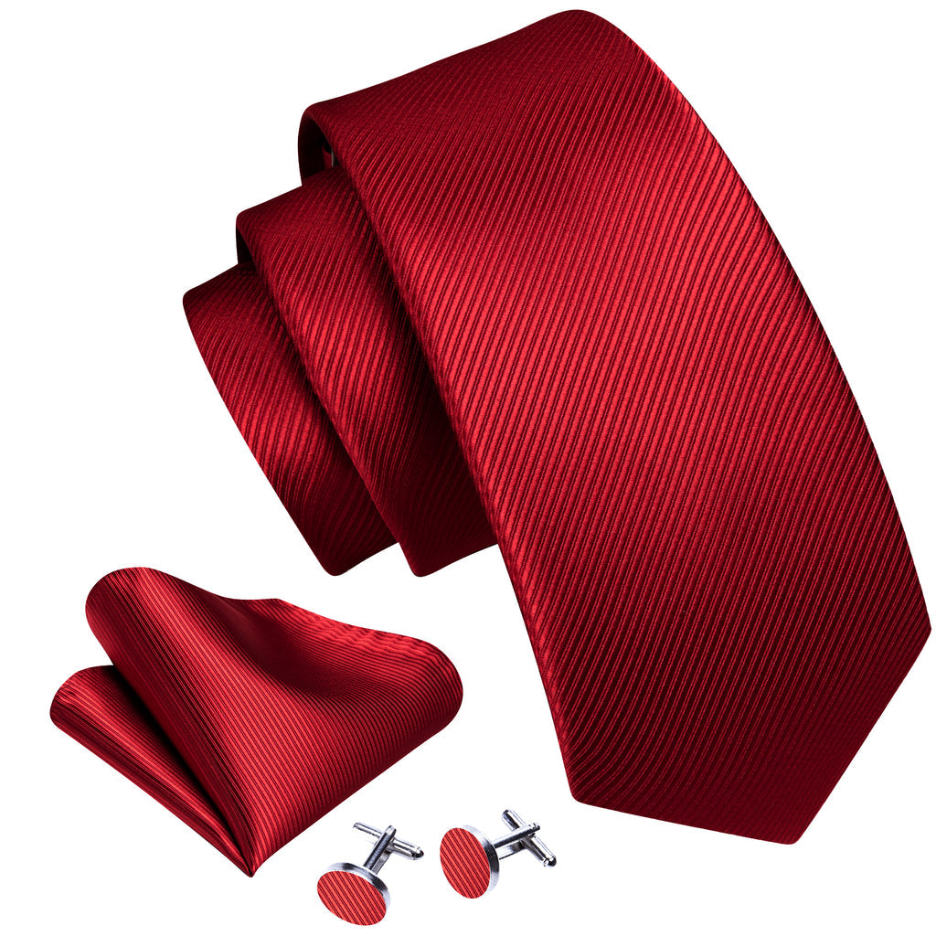 Red Solid Silk Tie, Pocket Square and Cufflinks Set tie sets - Sophisticated Gentlemen
