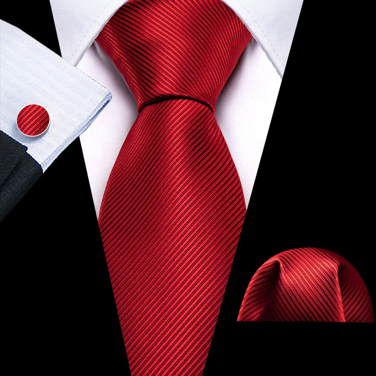 Red Solid Silk Tie, Pocket Square and Cufflinks Set tie sets - Sophisticated Gentlemen