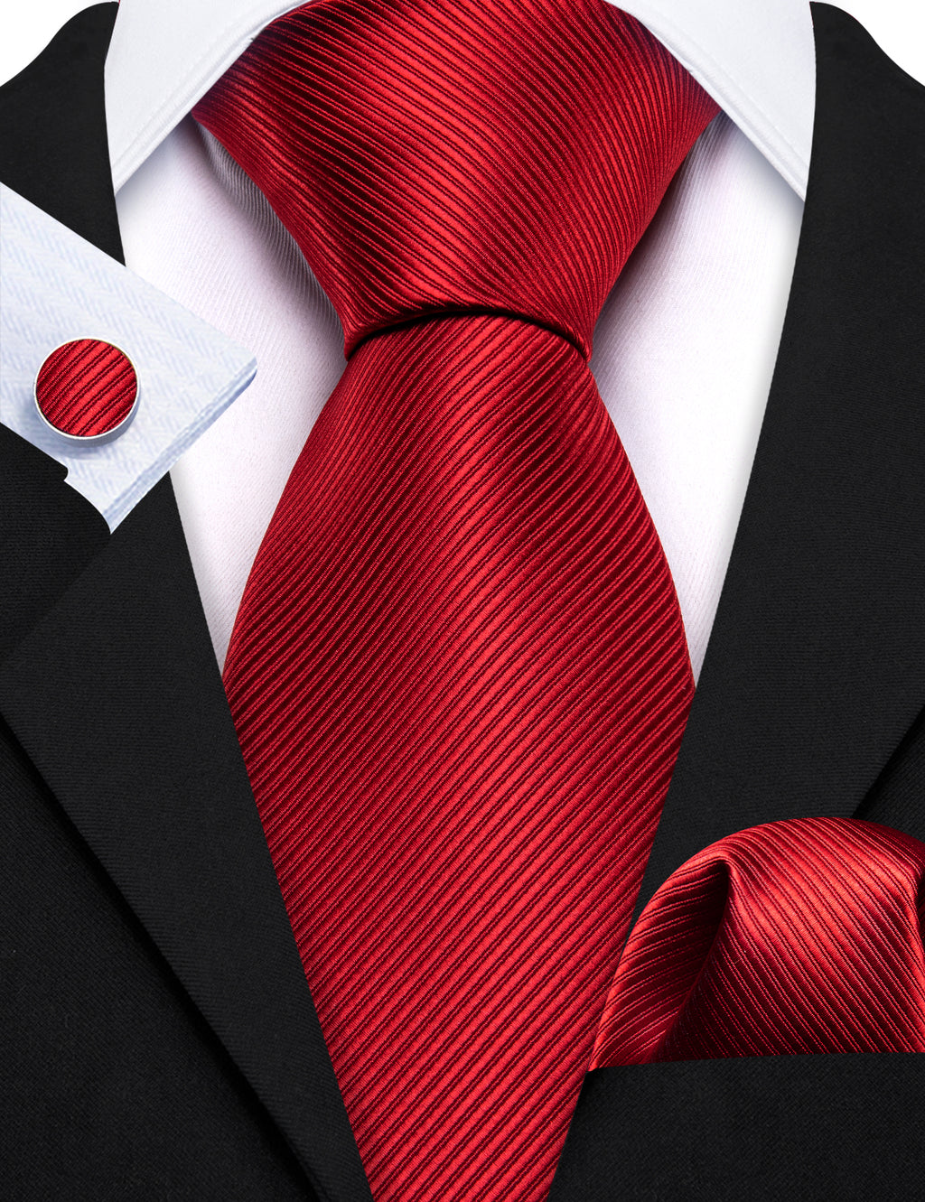 Red Solid Silk Tie, Pocket Square and Cufflinks Set tie sets    - Sophisticated Gentlemen
