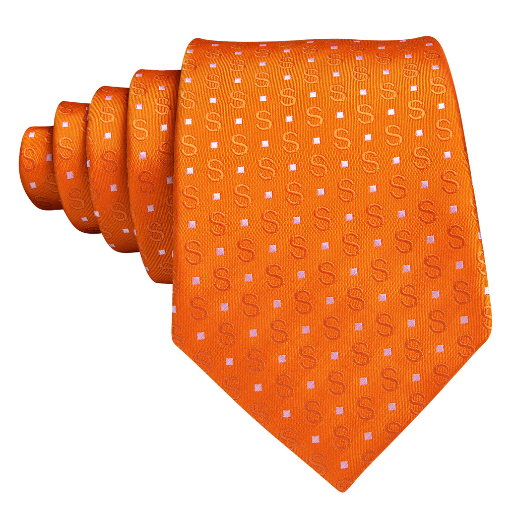 Orange White Floral Silk Tie, Pocket Square and Cufflinks Set tie sets - Sophisticated Gentlemen