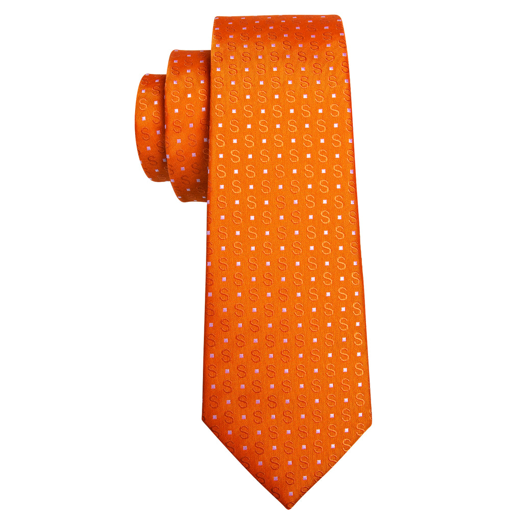 Orange White Floral Silk Tie, Pocket Square and Cufflinks Set tie sets - Sophisticated Gentlemen
