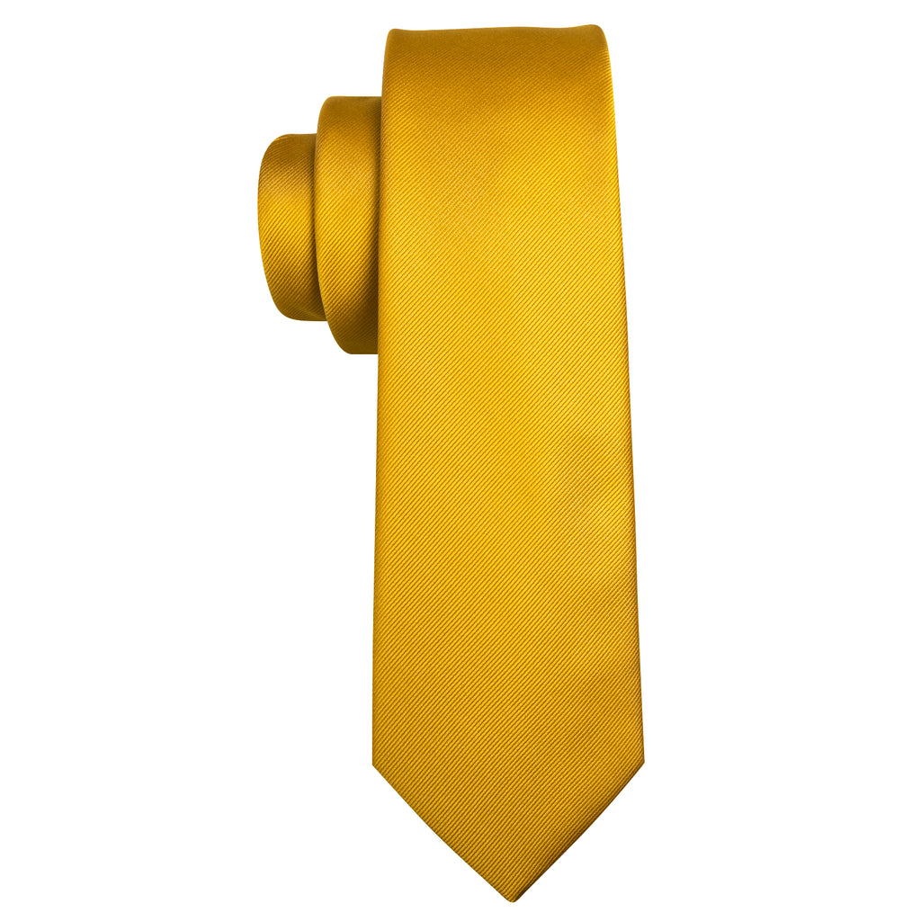 Gold Yellow Solid Silk Tie, Pocket Square and Cufflinks Set tie sets - Sophisticated Gentlemen