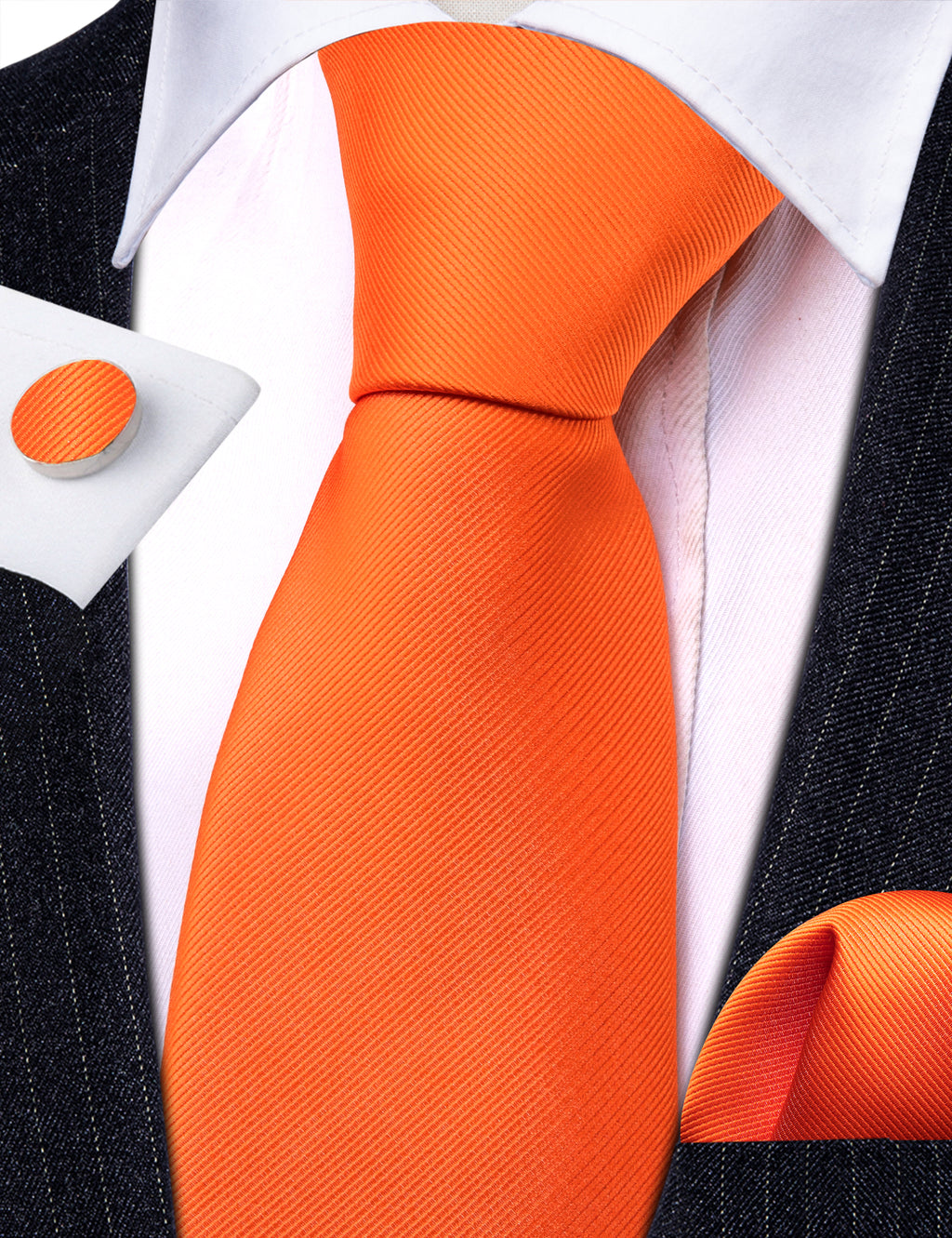 Orange Woven Solid Silk Tie, Pocket Square and Cufflinks Set tie sets - Sophisticated Gentlemen