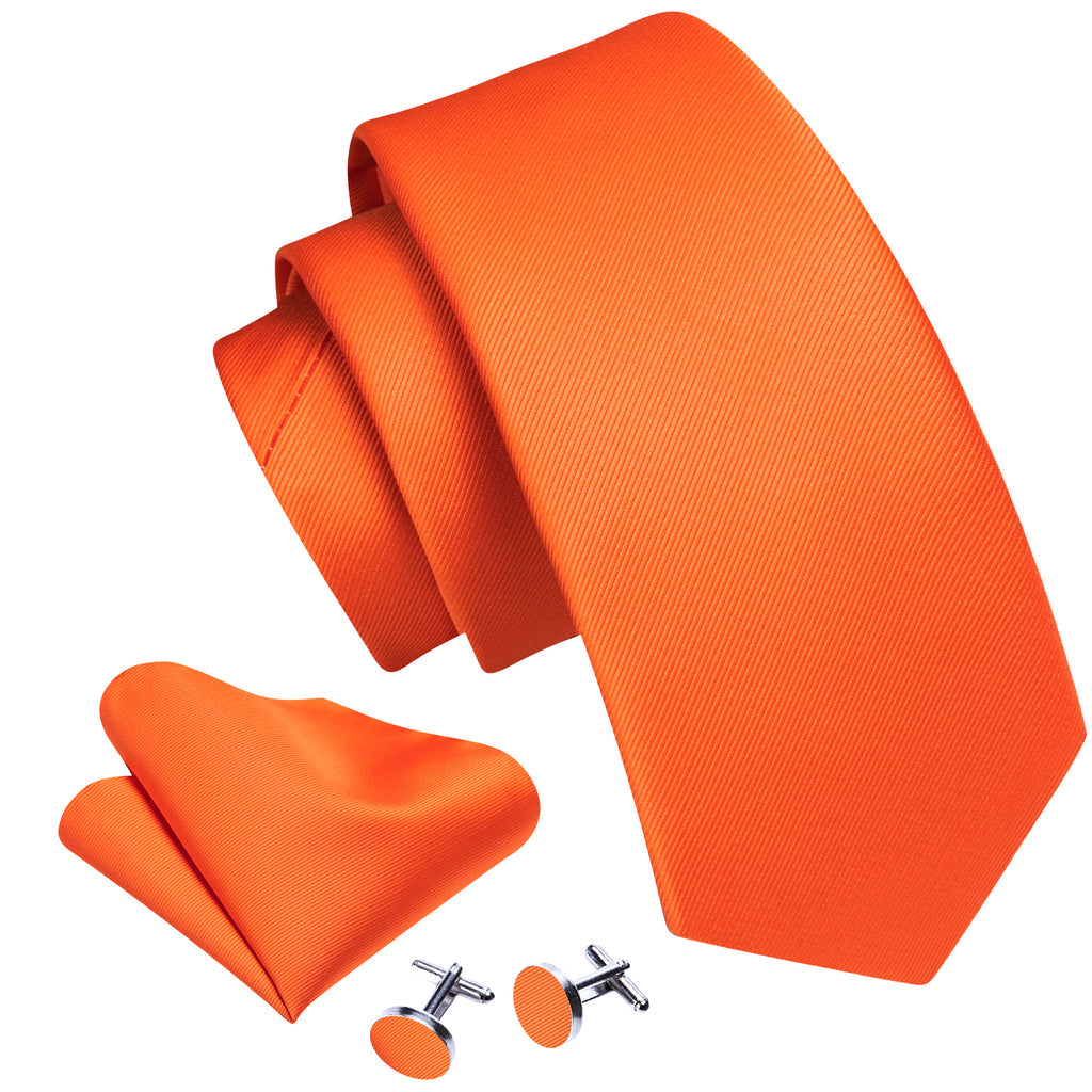 Orange Woven Solid Silk Tie, Pocket Square and Cufflinks Set tie sets - Sophisticated Gentlemen