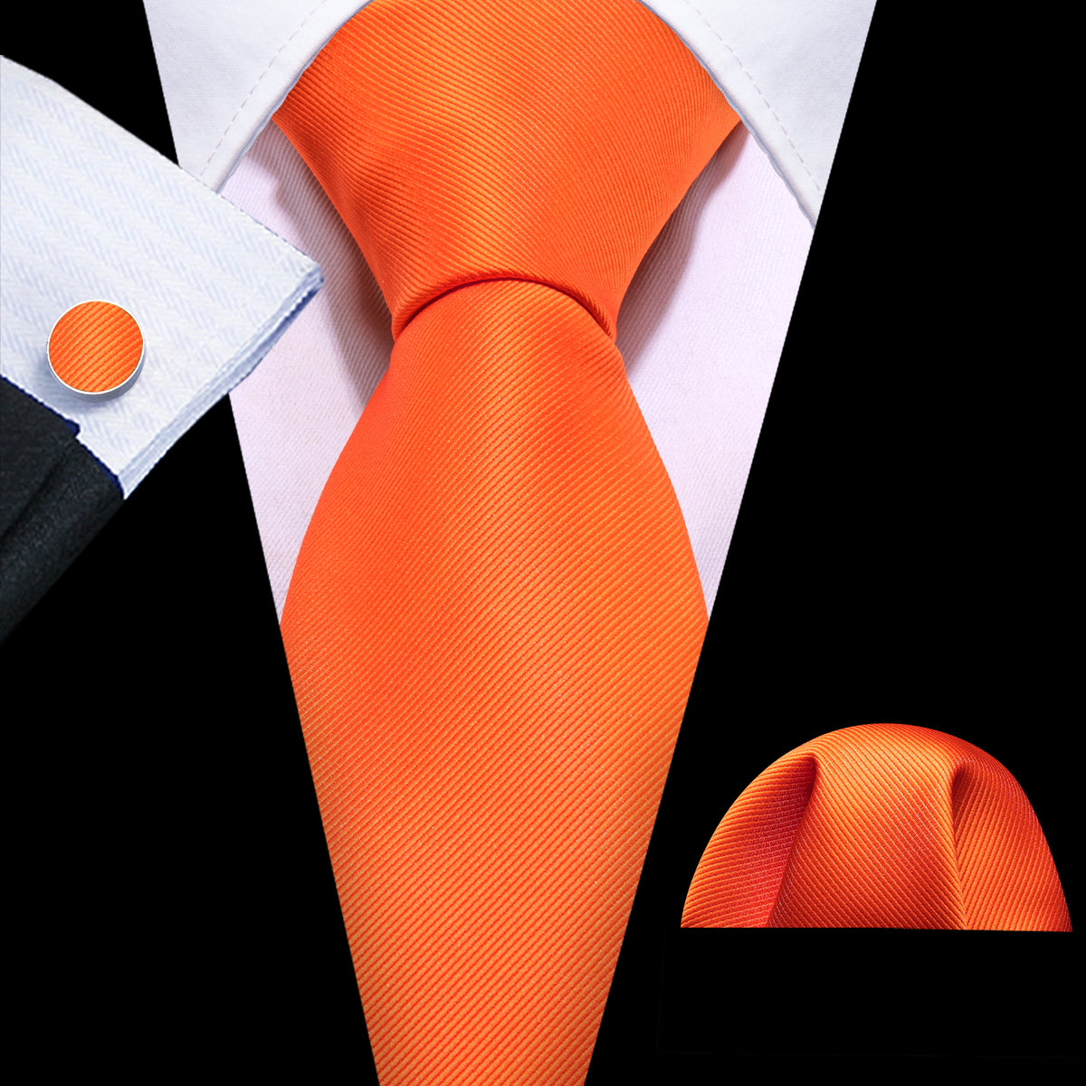 Orange Woven Solid Silk Tie, Pocket Square and Cufflinks Set tie sets - Sophisticated Gentlemen