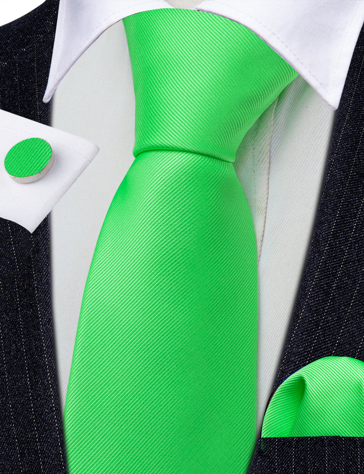 Lime Green Bright Solid Silk Tie, Pocket Square and Cufflinks Set tie sets - Sophisticated Gentlemen