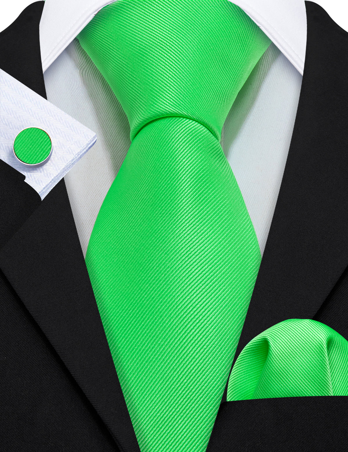 Lime Green Bright Solid Silk Tie, Pocket Square and Cufflinks Set tie sets - Sophisticated Gentlemen