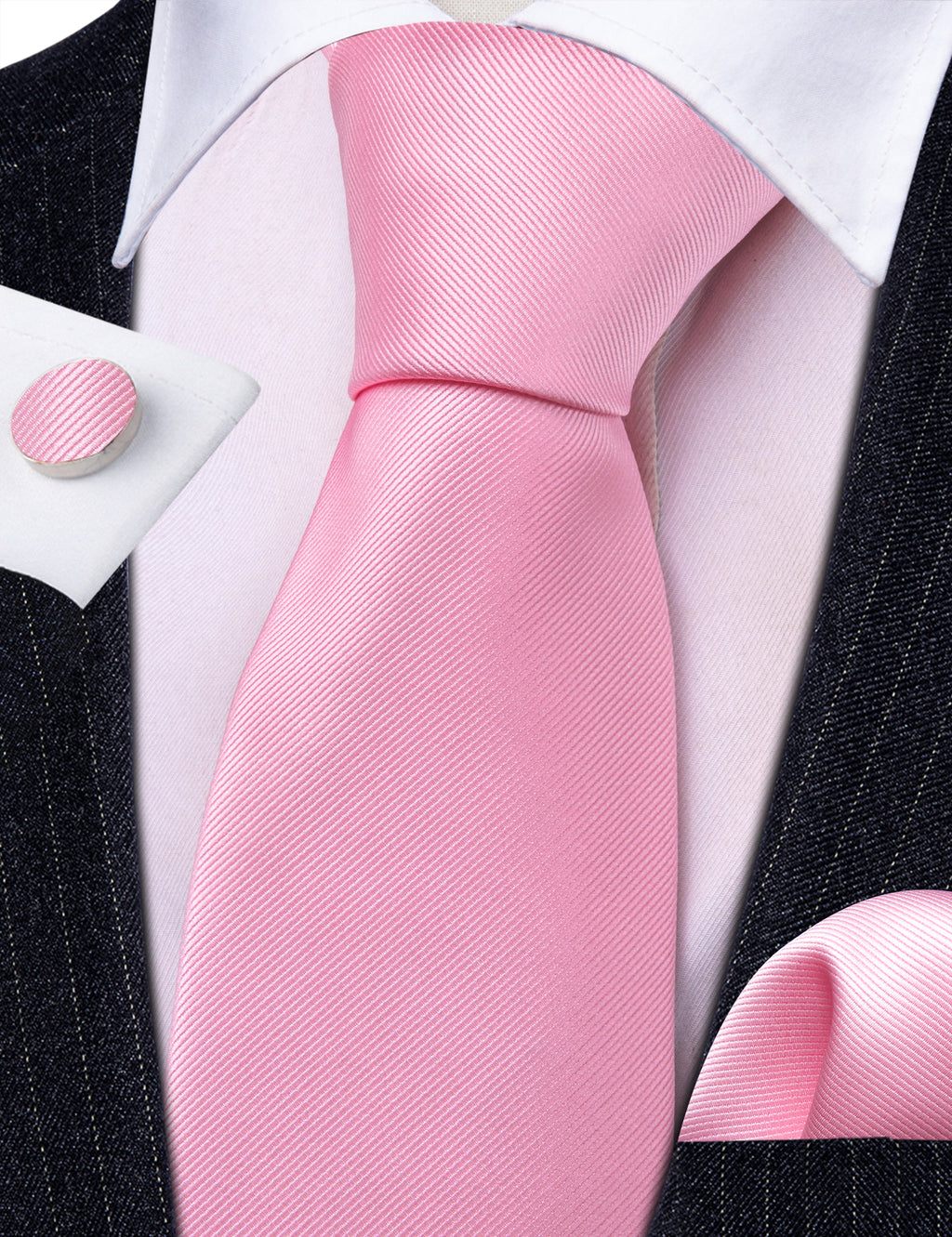 Pink Solid Silk Tie, Pocket Square and Cufflinks Set tie sets - Sophisticated Gentlemen