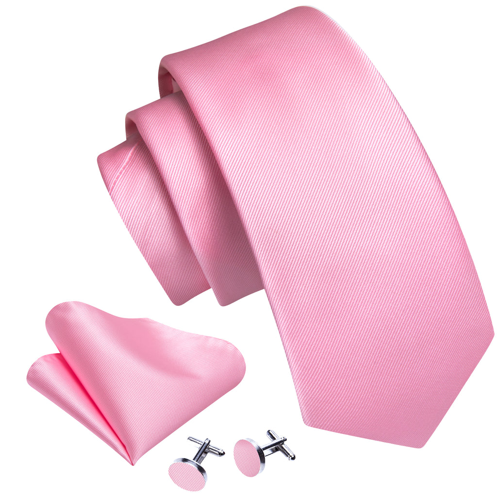 Pink Solid Silk Tie, Pocket Square and Cufflinks Set tie sets - Sophisticated Gentlemen