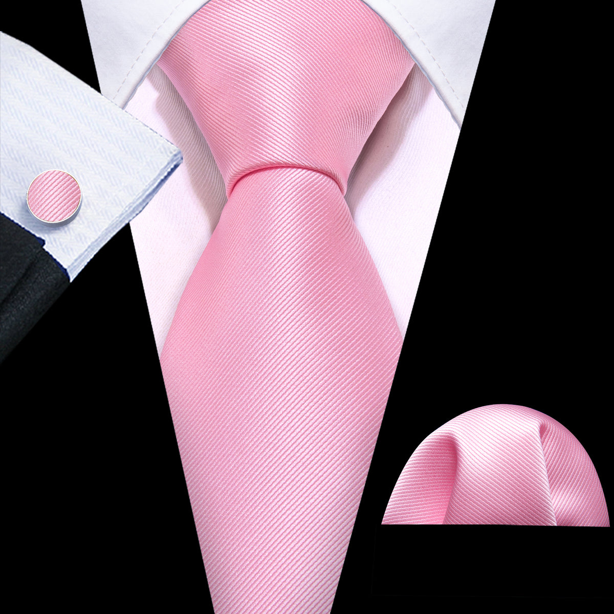 Pink Solid Silk Tie, Pocket Square and Cufflinks Set tie sets - Sophisticated Gentlemen