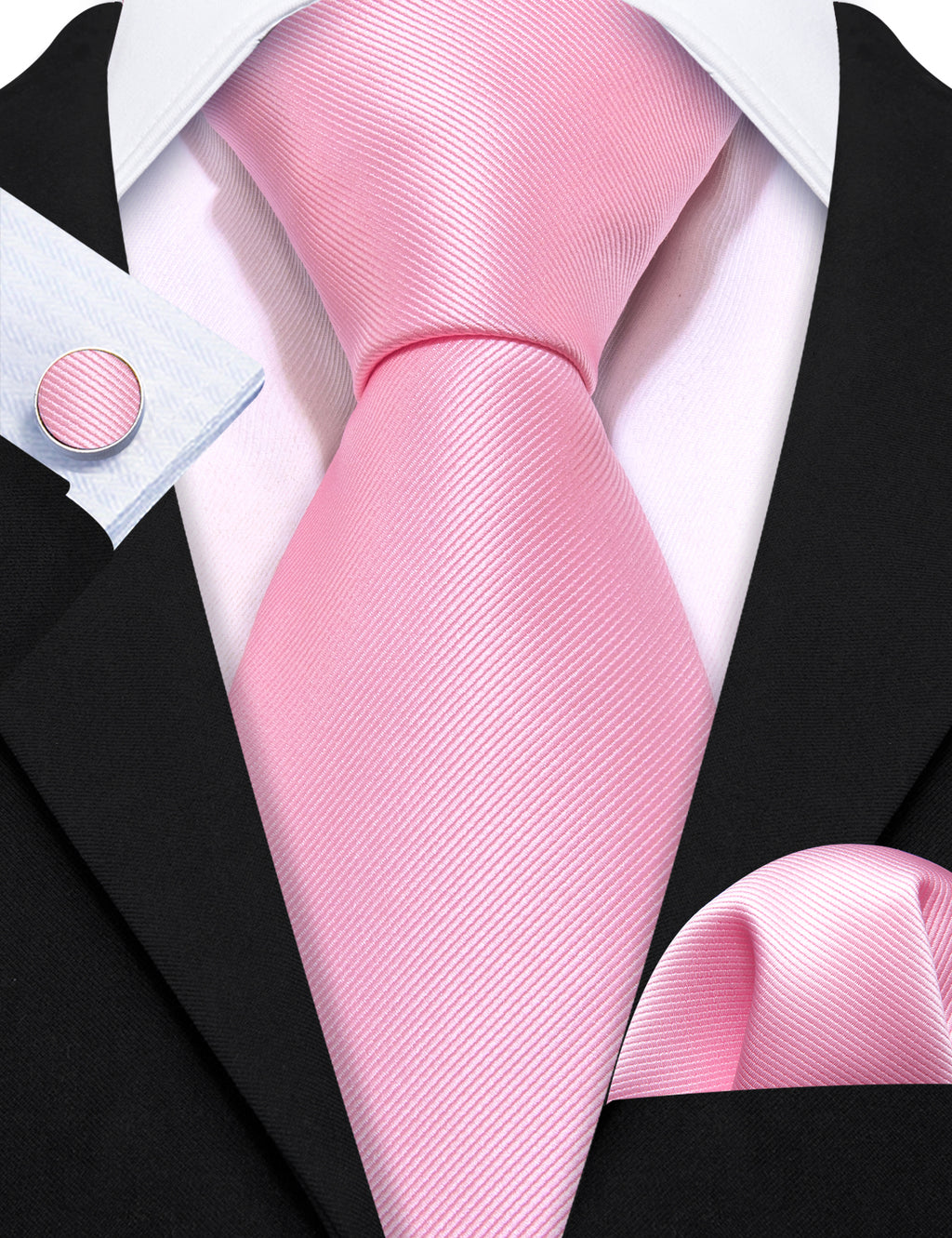 Pink Solid Silk Tie, Pocket Square and Cufflinks Set tie sets - Sophisticated Gentlemen