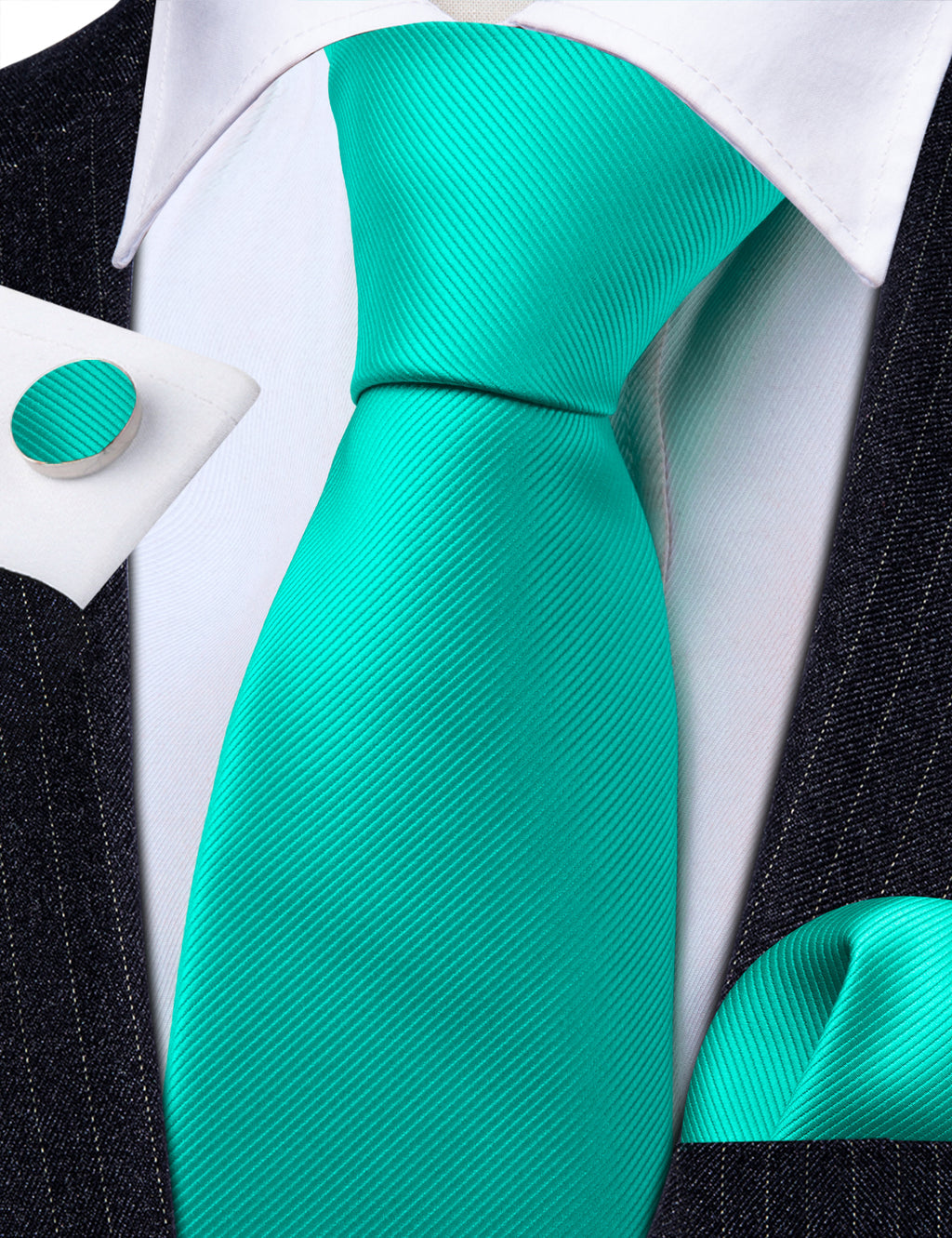 Aqua Solid Silk Tie, Pocket Square and Cufflinks Set tie sets - Sophisticated Gentlemen