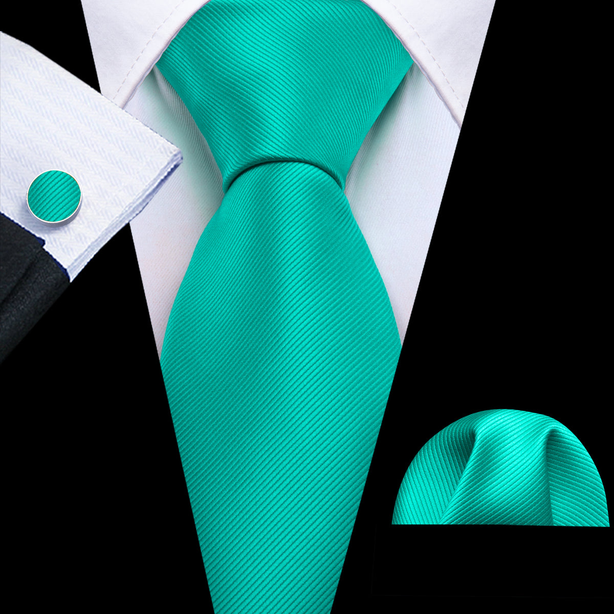 Aqua Solid Silk Tie, Pocket Square and Cufflinks Set tie sets - Sophisticated Gentlemen
