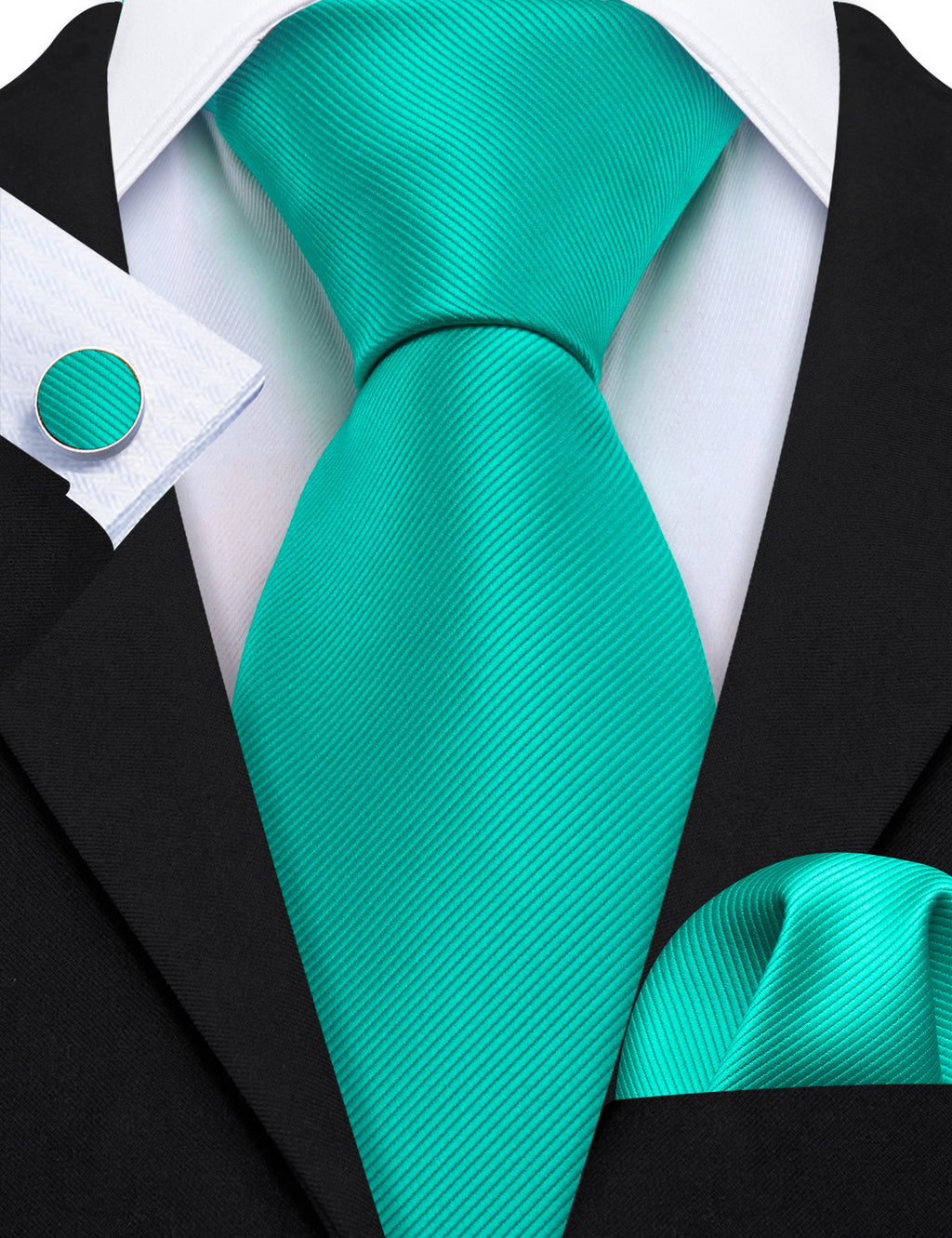 Aqua Solid Silk Tie, Pocket Square and Cufflinks Set tie sets - Sophisticated Gentlemen
