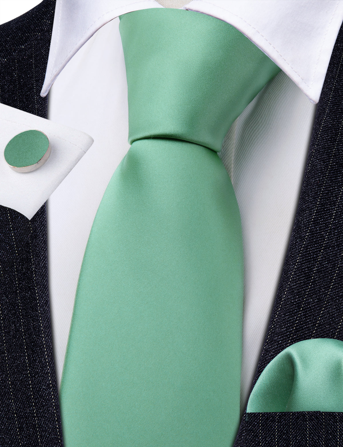 Turquoise Green Solid Silk Tie, Pocket Square and Cufflinks Set tie sets - Sophisticated Gentlemen