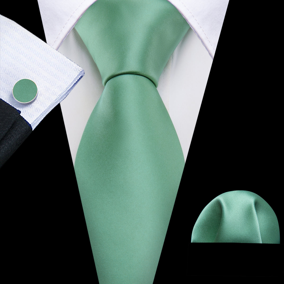 Turquoise Green Solid Silk Tie, Pocket Square and Cufflinks Set tie sets - Sophisticated Gentlemen