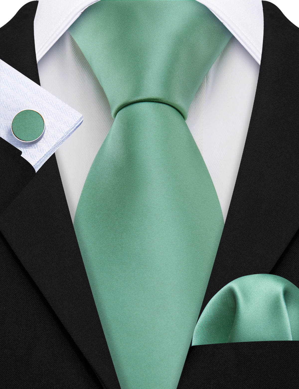 Turquoise Green Solid Silk Tie, Pocket Square and Cufflinks Set tie sets - Sophisticated Gentlemen