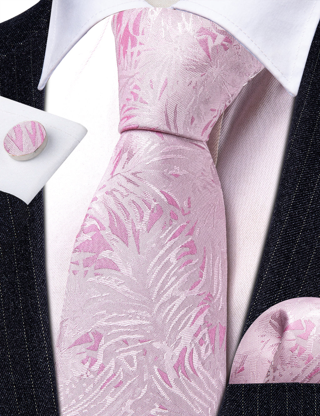 Pink White Floral Silk Tie, Pocket Square and Cufflinks Set tie sets - Sophisticated Gentlemen