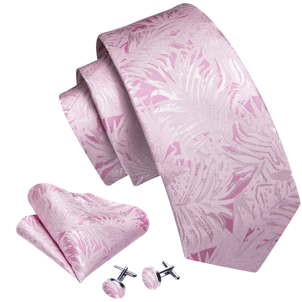 Pink White Floral Silk Tie, Pocket Square and Cufflinks Set tie sets - Sophisticated Gentlemen