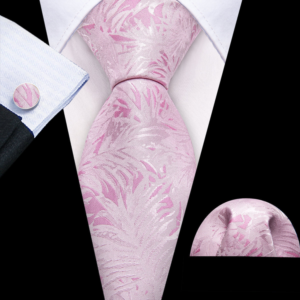 Pink White Floral Silk Tie, Pocket Square and Cufflinks Set tie sets - Sophisticated Gentlemen