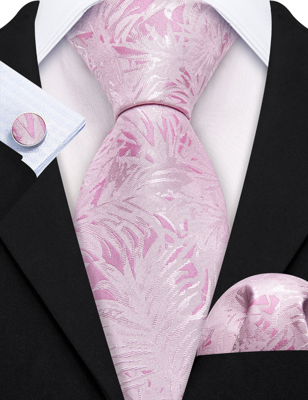 Pink White Floral Silk Tie, Pocket Square and Cufflinks Set tie sets - Sophisticated Gentlemen