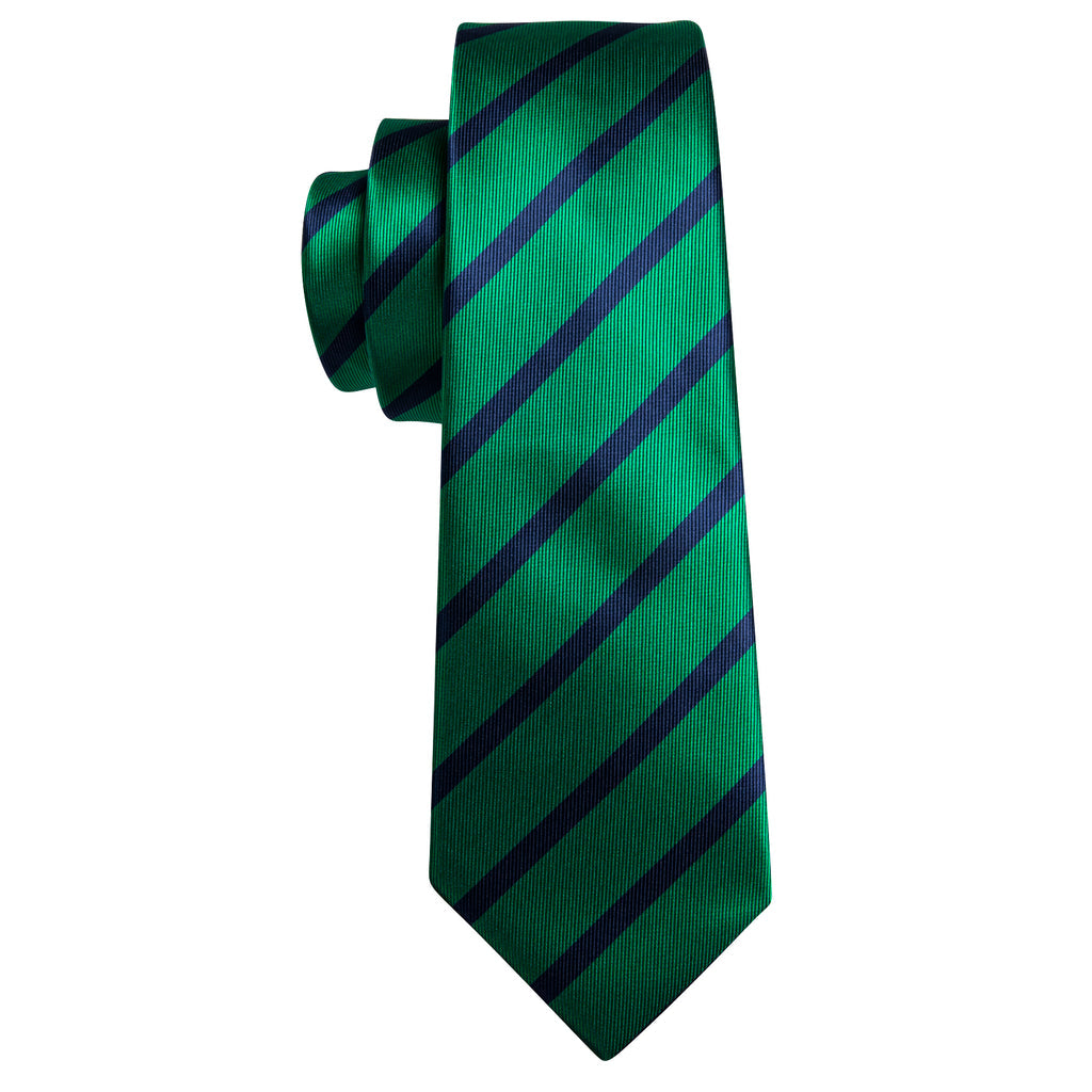 Forest Green Blue Striped Silk Tie, Pocket Square and Cufflinks Set tie sets - Sophisticated Gentlemen