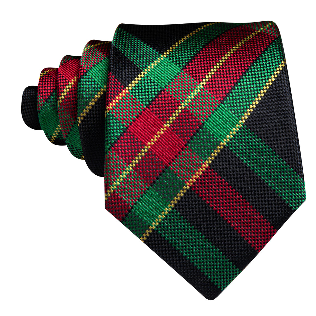 Green and Red Scottish Plaid Woven Tie, Pocket Square, and Cufflinks Set tie sets - Sophisticated Gentlemen