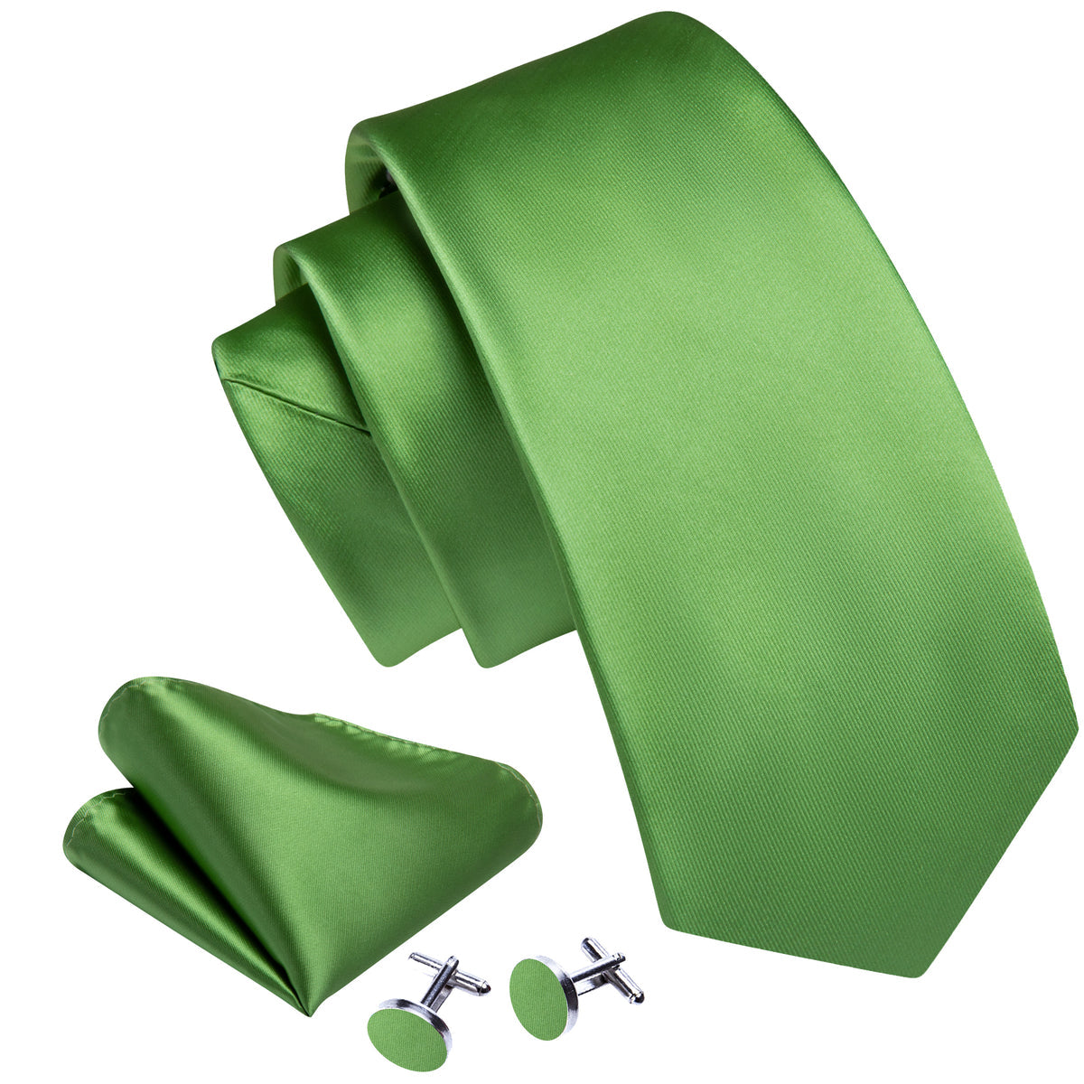 LimeGreen Cobalt Green Solid Silk Tie, Pocket Square and Cufflinks Set tie sets - Sophisticated Gentlemen