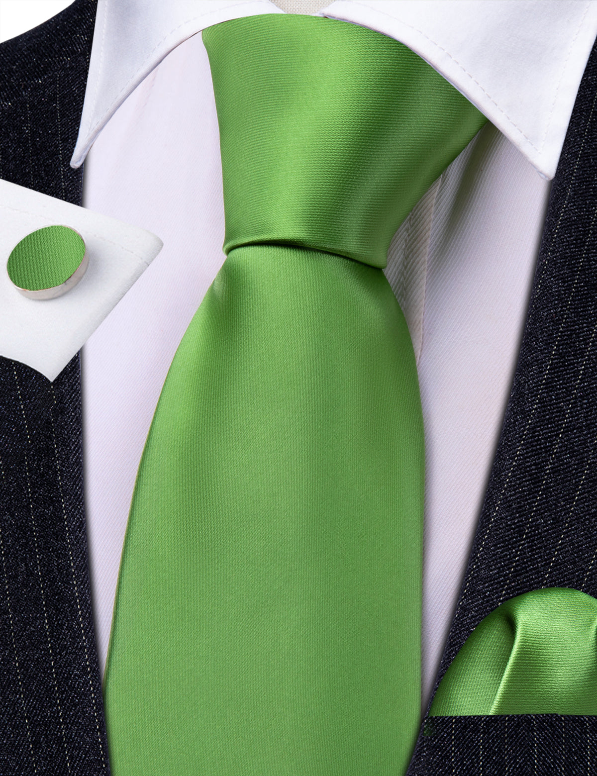 LimeGreen Cobalt Green Solid Silk Tie, Pocket Square and Cufflinks Set tie sets - Sophisticated Gentlemen