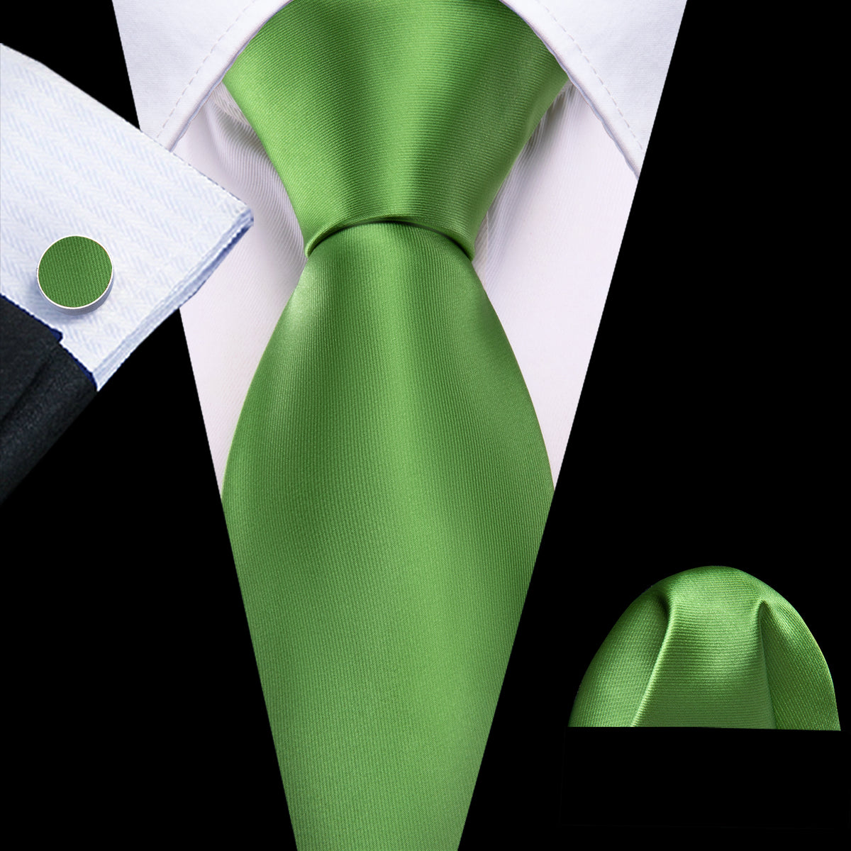 LimeGreen Cobalt Green Solid Silk Tie, Pocket Square and Cufflinks Set tie sets - Sophisticated Gentlemen