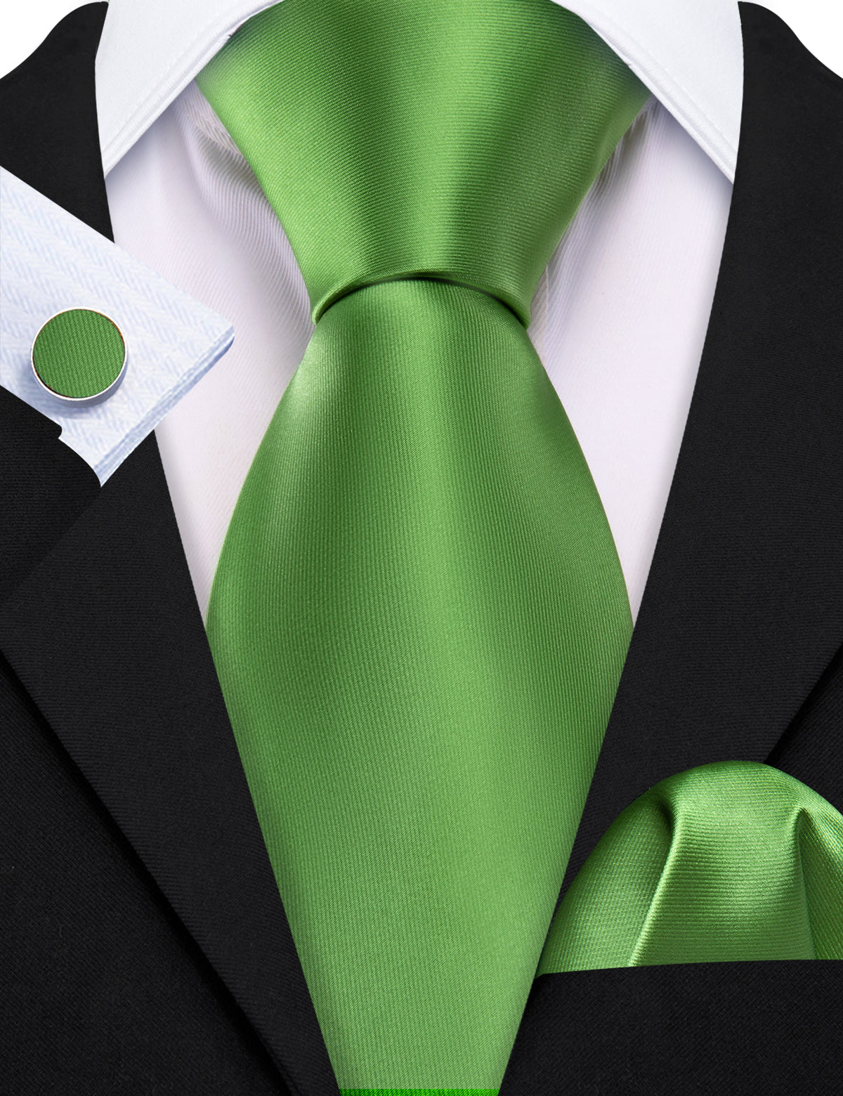 LimeGreen Cobalt Green Solid Silk Tie, Pocket Square and Cufflinks Set tie sets - Sophisticated Gentlemen