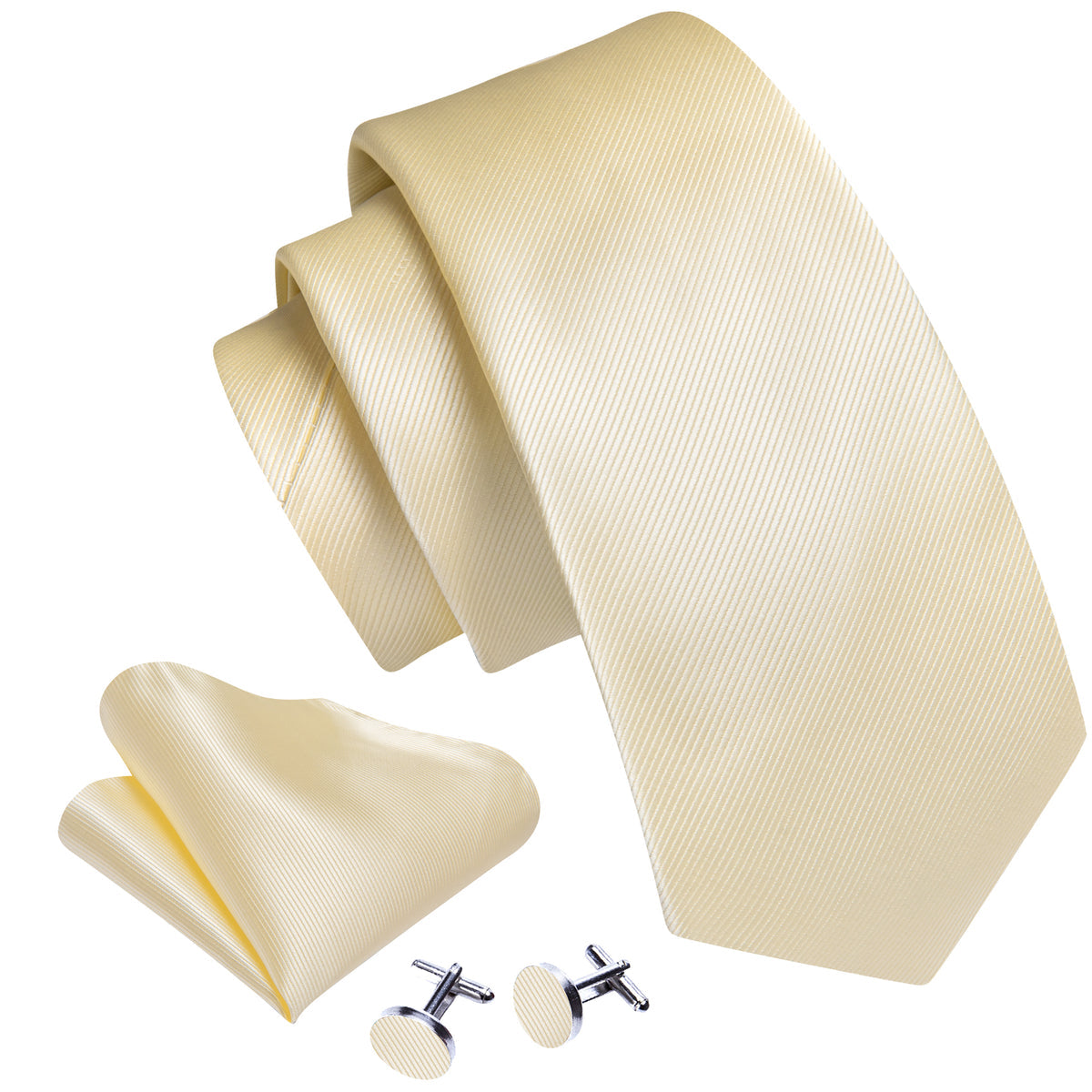 Champagne Wheat Solid Silk Tie, Pocket Square and Cufflinks Set tie sets - Sophisticated Gentlemen